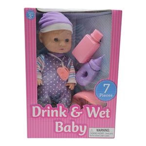 NEW 7pc Baby Doll Drink and Wet with Accessories Girls Toy Dolls Gift Set